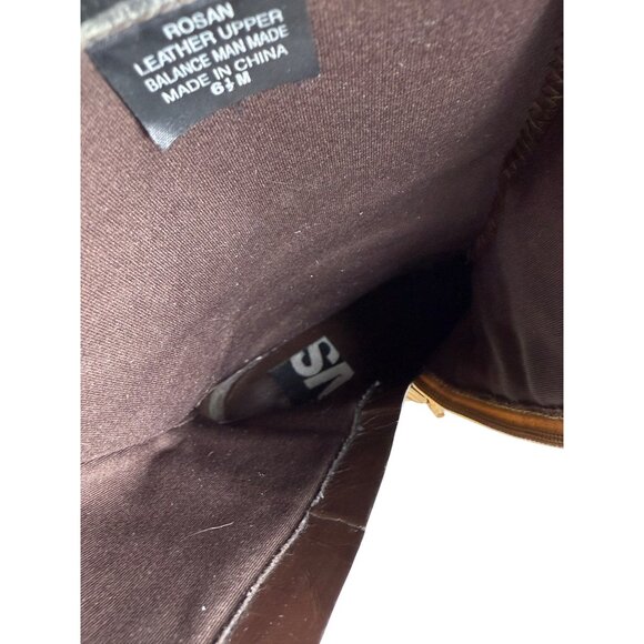 Vintage Y2K Tan Wedge Leather Mid-Calf Boots 6.5Side Zipper & Rubber Sole - Picture 8 of 9